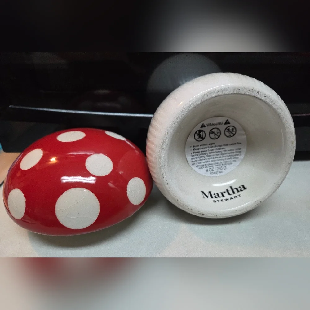 Martha Stewart Red Polka Dot & White Mushroom Forest Air Candle